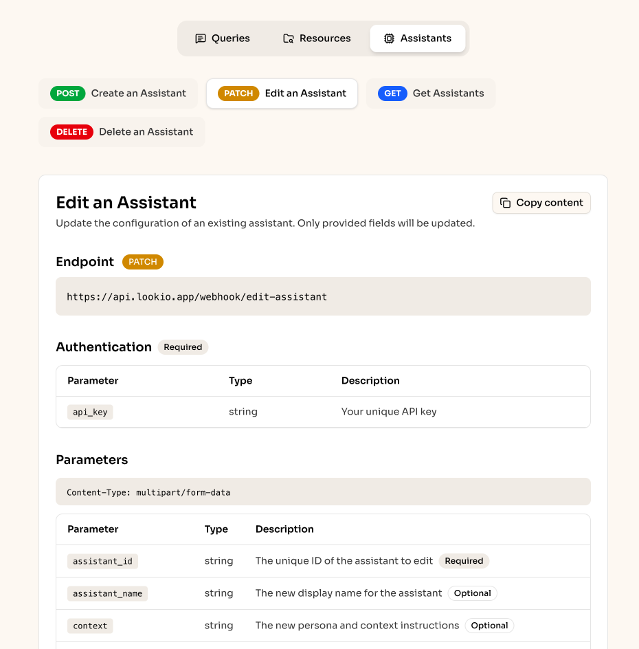 Lookio API documentation