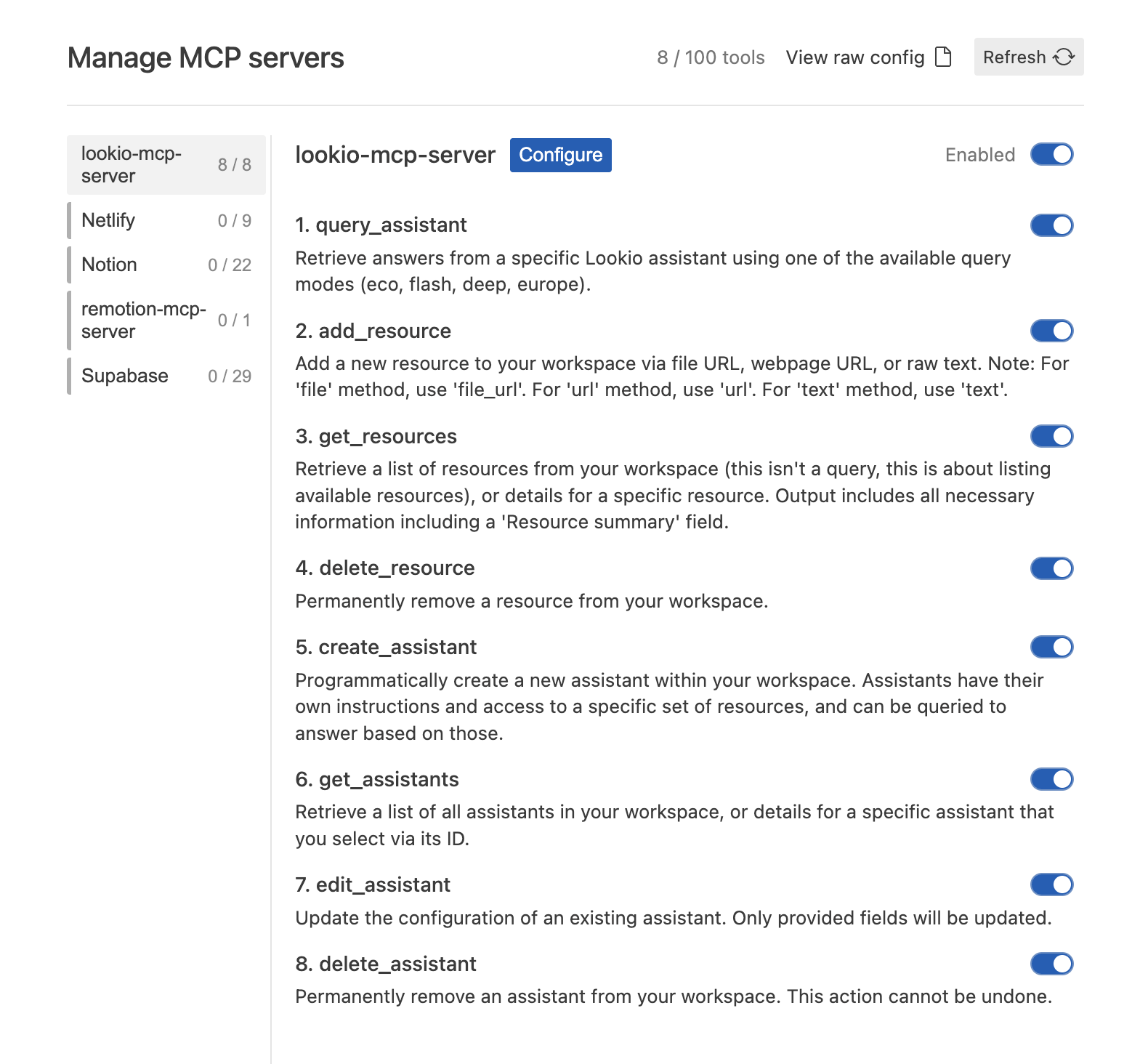 Lookio MCP server configured in Antigravity