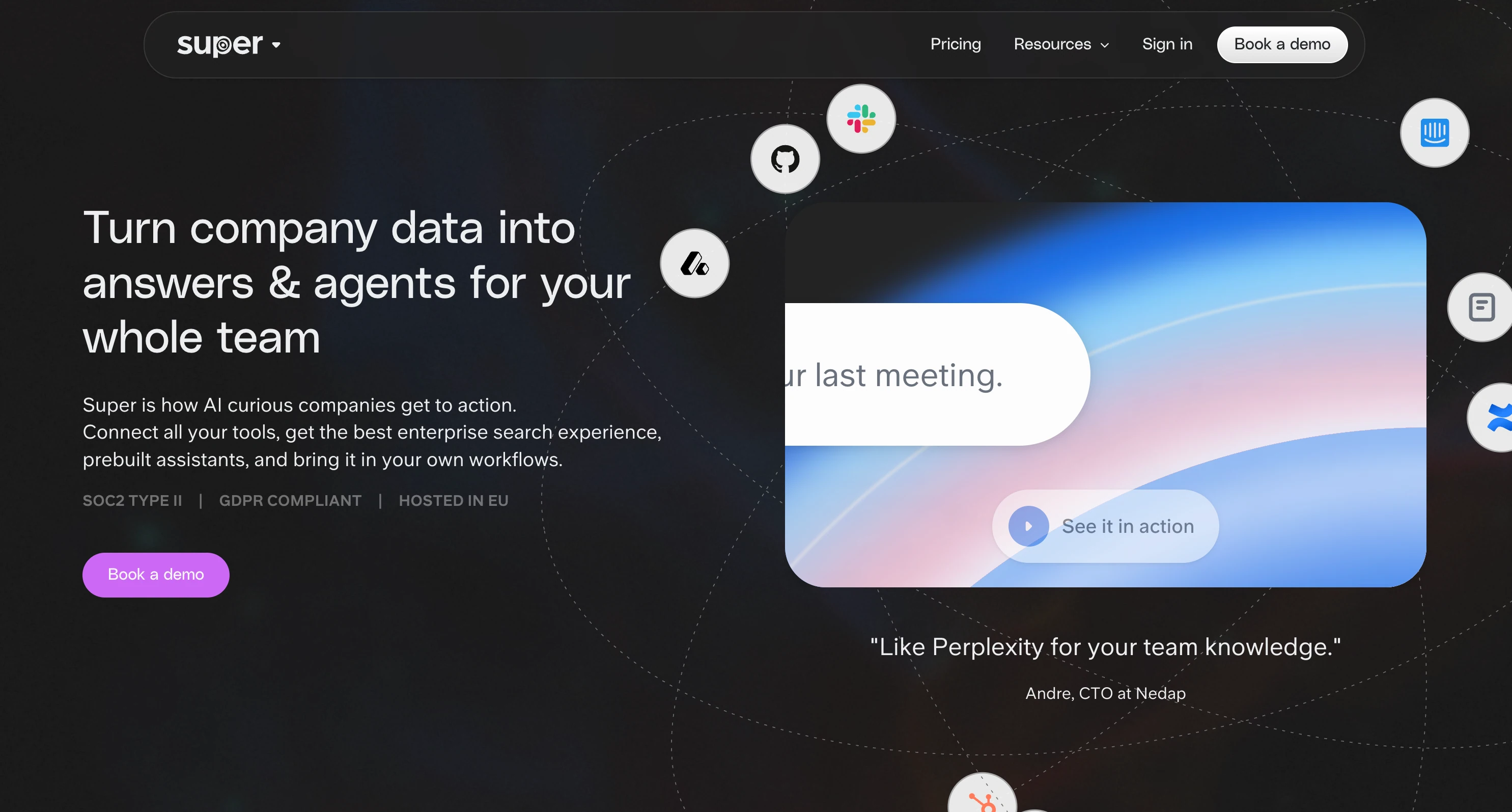 Home page of Super, AI search for enterprise